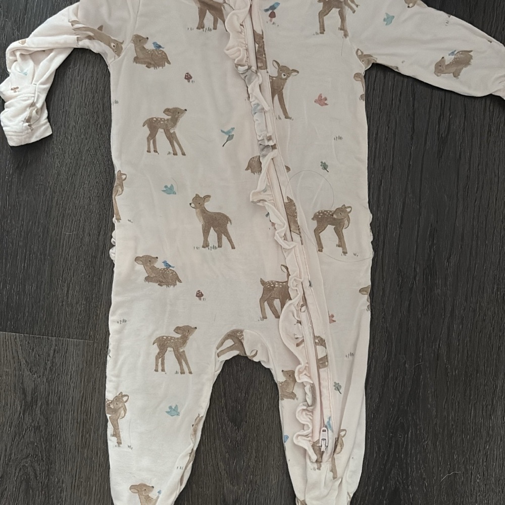 Angel Dear Cream and Brown Deer Print Footie